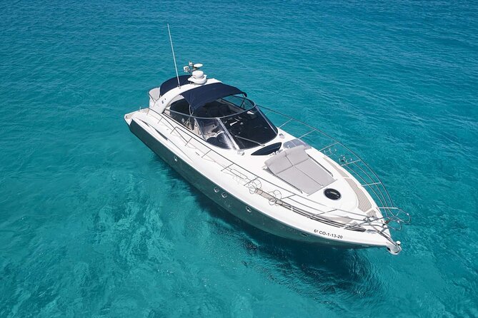 Enjoy an unforgettable experience with the Elegant CRANCHI 47 - Stop 1: S’Espalmador for white sand, crystal water, and easy snorkeling
